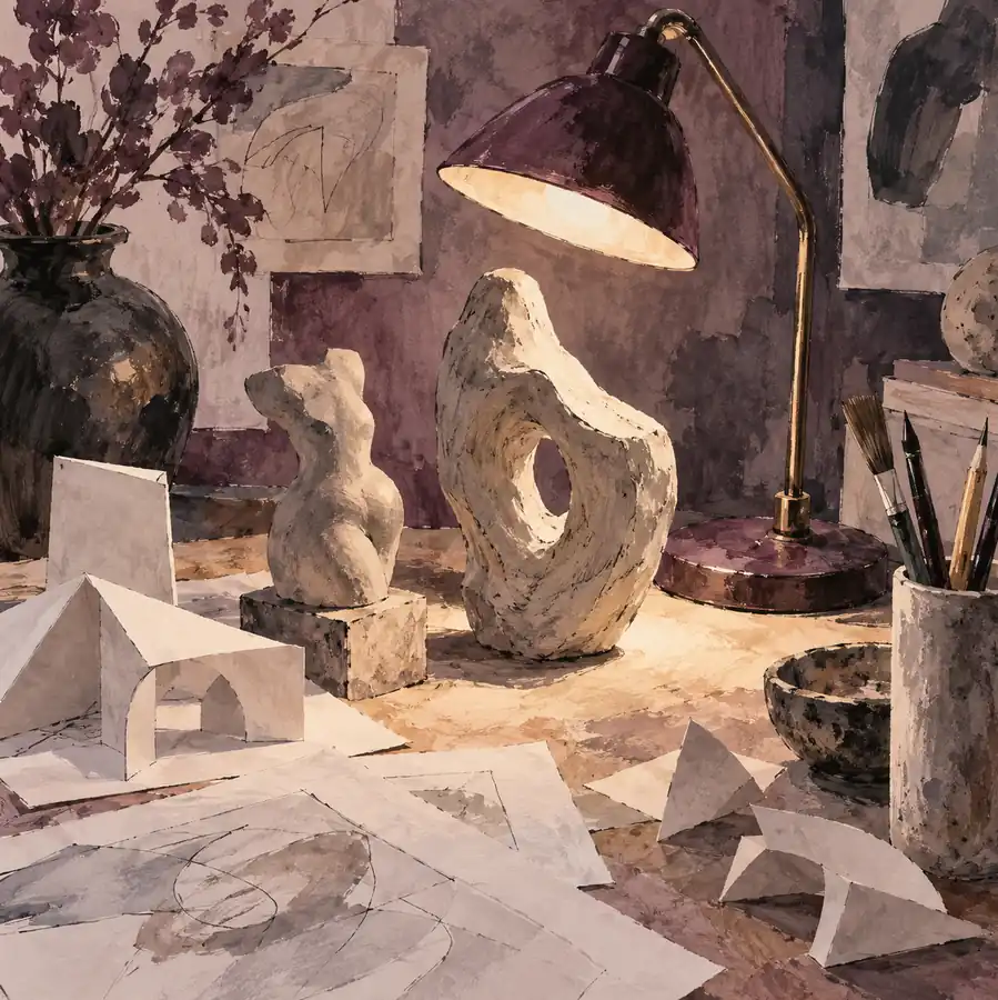Illustration of marketing and creative businesses equipment and workspace