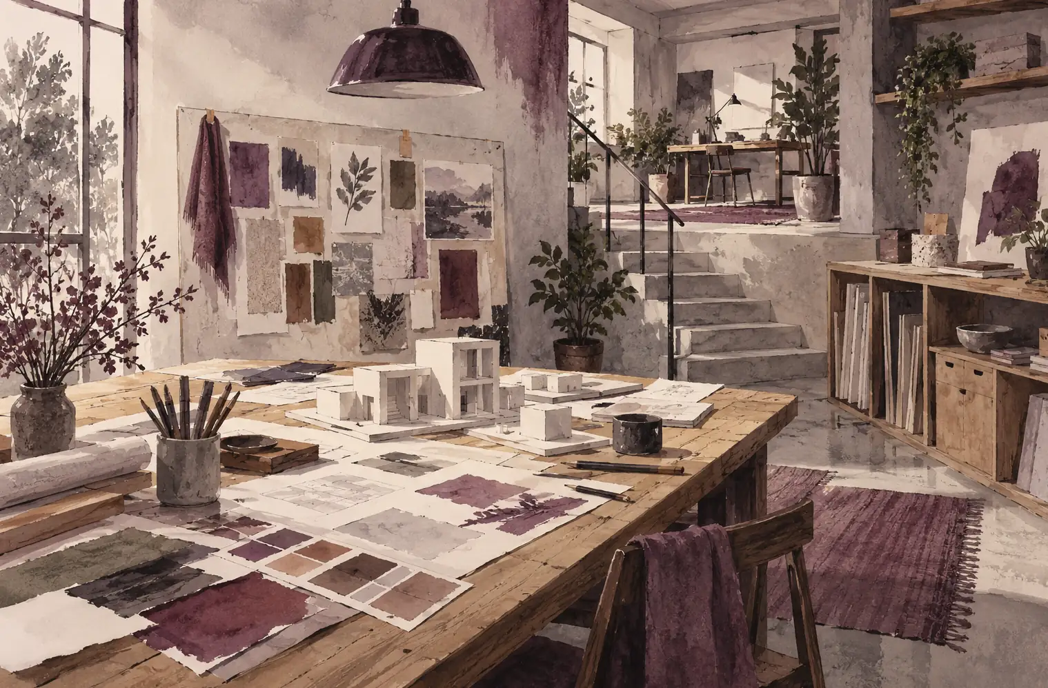 Illustration of marketing and creative businesses and their working space