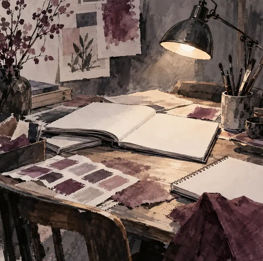 Illustration of marketing and creative businesses equipment and workspace